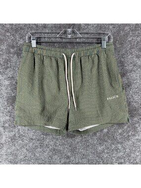 PacSun Seersucker Swim Trunks Mens S Green Striped Mesh Lined Elastic Waist